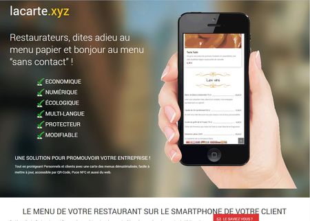 Menus sur smartphone, accessible par internet, via wifi et/ou puce NFC